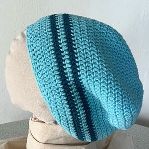 Blue and Navy Crochet Beanie Tam